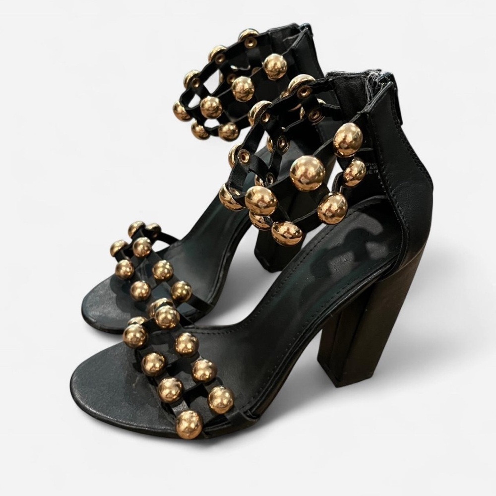 Bold Black Heels w/ Gold Studs - Size 9